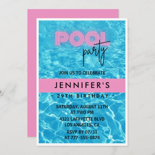 29th birthday invitations Pool Party Summer 招待状 (正面/裏面)