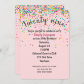 29th Birthday Party紙吹雪オンピンク 招待状 (正面/裏面)