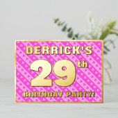 29th Birthday Party —おもしろいピンクのハートとストライプ 箔招待状 (立ち正面)
