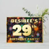 29th Birthday Party —おもしろい、カラフルFireworks Look 箔招待状 (立ち正面)