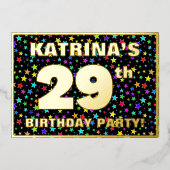 29th Birthday Party —おもしろい、スターカラフルズ・パターン 箔招待状 (正面)