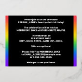 29th Birthday Party:おもしろい、レインボーカラフルパターン 箔招待状 (裏面)