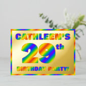 29th Birthday Party —おもしろい、レインボースペクトル「29」 箔招待状 (立ち正面)