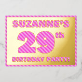 29th Birthday Party —はっきりした、おもしろい、ピンクストライプ色29 箔招待状 (正面)