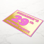 29th Birthday Party —はっきりした、おもしろい、ピンクストライプ色29 箔招待状 (回転した状態)