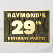 29th Birthday Party:, はっきりした Wood Grain Pattern 箔招待状 (正面)