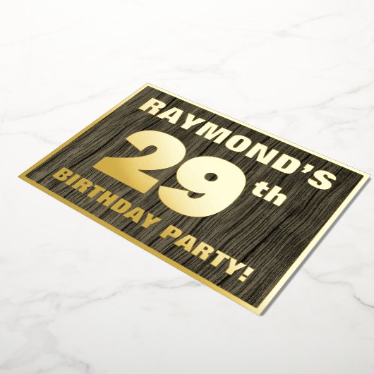 29th Birthday Party:, はっきりした Wood Grain Pattern 箔招待状 (回転した状態)
