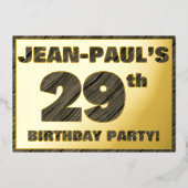 29th Birthday Party — はっきりしたWood Grainフェイク文字 箔招待状 (正面)