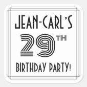 29th Birthday Party:アールデコスタイル+名前をカスタムする スクエアシール (正面)