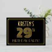 29th Birthday Party —アールデコスタイル「29」 +名前 箔招待状 (立ち正面)