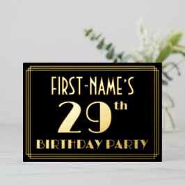 29th Birthday Party:アールデコルック"29"、名前あり 箔招待状