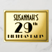 29th Birthday Party —アールデコルック「29」 +名前 箔招待状 (正面)