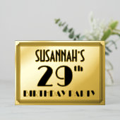 29th Birthday Party —アールデコルック「29」 +名前 箔招待状 (立ち正面)