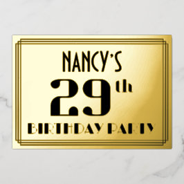 29th Birthday Party:アールデコルック"29" and Name 箔招待状