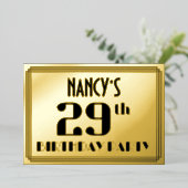 29th Birthday Party:アールデコルック"29" and Name 箔招待状 (立ち正面)