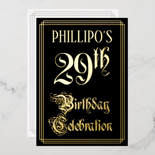 29th Birthday Party – スクリプファンシート&名前をカスタムする 箔招待状 (正面/裏面)