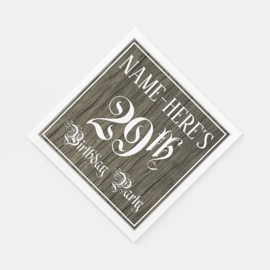 29th Birthday Party — ファンシー Script, フェイク Wood Look スタンダードランチョンナプキン (角)