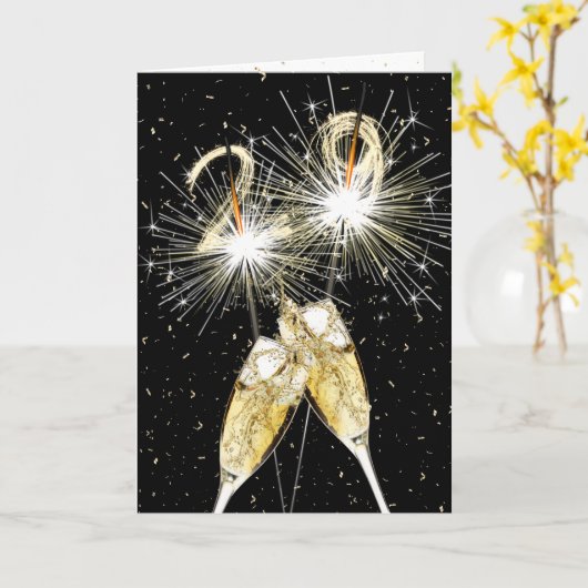 29th Birthday Sparklers and Champagne Toast カード (黄色い花)