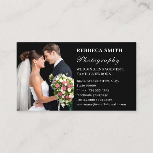 2 エレガントフォトコラージュの結婚フォトグラファー黒 名刺 (裏面)