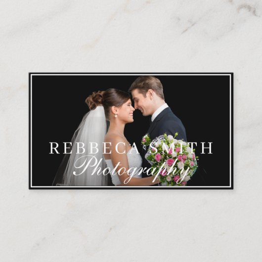 2 エレガントフォトコラージュの結婚フォトグラファー黒 名刺 (正面)