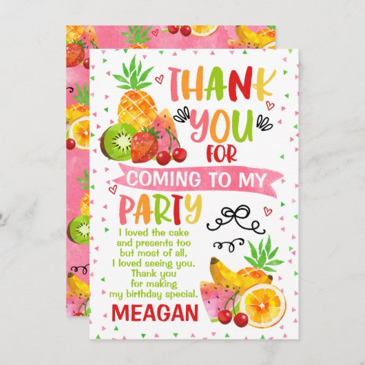 2-カラフルtti Frutti誕生日Thanbjk Youカード 招待状 (正面/裏面)