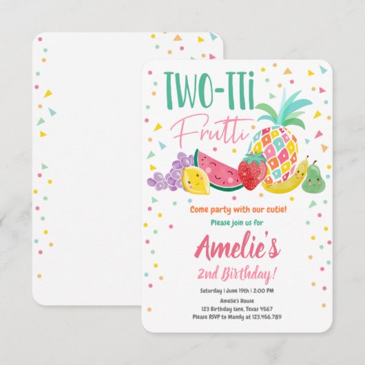 2 – ッティフルーティフルーティ誕生日フルーツサマー 招待状 (正面/裏面)