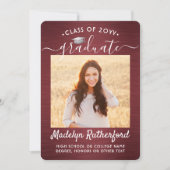 2 フォト ブラシ レッド アンド ホワイト スクリプト 卒業 案内状 (正面)