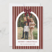 2 フォト レトロ クリスマス 赤いリボン ワインレッド ストライプ (正面)