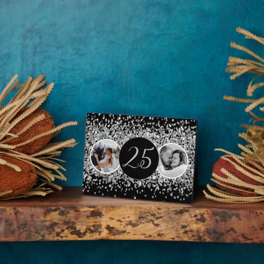 2 フォト 過去と現在 シルバー 結婚記念日 フォトプラーク (側面)