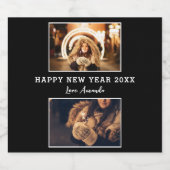 2 モダンフォトコラージュ黒ハッピーニューイヤー2023 スパークリングワインラベル (シングルラベル)