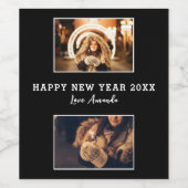 2 モダンフォトコラージュ黒ハッピーニューイヤー2023 ワインラベル (シングルラベル)