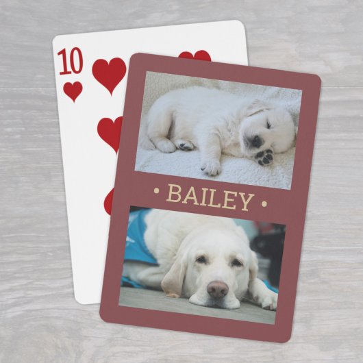 2 モダンフォトドッグまたは任意の名前ブルゴーニュと金ゴールド トランプ