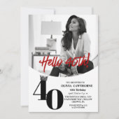2 モダン写真40th誕生日ホワイトブラック 招待状 (正面)
