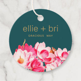 2"ラウンドウォーターカラーマグノリアフローラティール（緑がかった色）つるラベル フェイバータグ