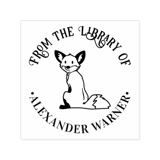 #2 ラスティック フォックス シッティング丸型 図書館 本 タイトル セルフインキングスタンプ (デザイン)