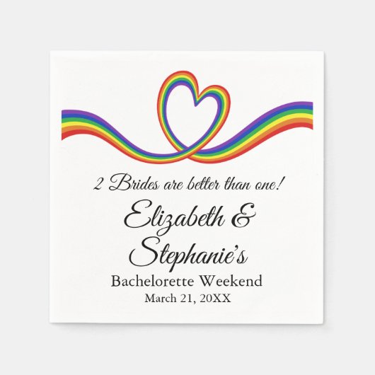 2 人の花嫁が 1 人よりいい レズビアン独身最後の夜  スタンダードカクテルナプキン (正面)