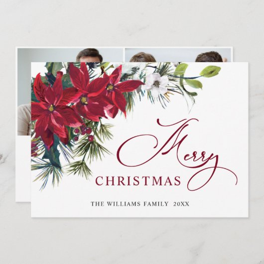 2 写真 エレガントなポインセチアのクリスマスグリーティング シーズンカード (正面/裏面)