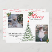 2 枚の写真のメリークリスマスとグリーンの枝 シーズンカード (正面/裏面)
