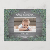 2 枚の写真 クリスマスの緑の植物と素朴な灰色の木 シーズンポストカード (正面)