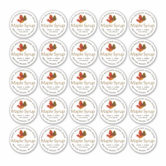 2"標準メイソンジャーのふたラベルメープルシロップ シール (正面)