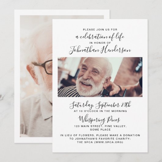 2 – 生活の写真お祝い/葬儀/メモリアル 招待状 (正面/裏面)