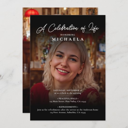 2 – 生活の写真お祝い/葬儀/メモリアル 招待状 (正面/裏面)