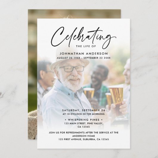 2 – 生活の写真お祝い/葬儀/メモリアル 招待状 (正面/裏面)