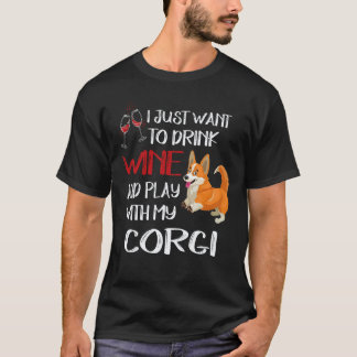 2 私はワインを飲みたい コーギー Tシャツ
