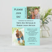 #2 薄ターコイズブルーの写真ブロック ポストウェディング 招待状 (スタンド正面)