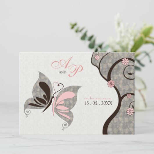 2 1匹のキスをするな蝶結婚式招待状はなります 招待状 (スタンド正面)