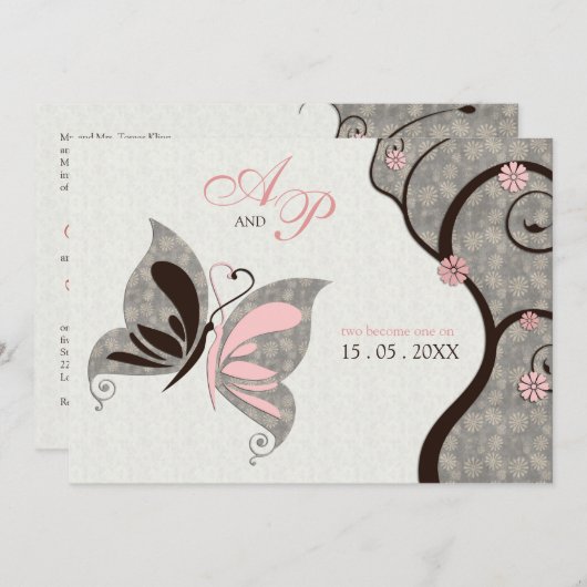2 1匹のキスをするな蝶結婚式招待状はなります 招待状 (正面/裏面)