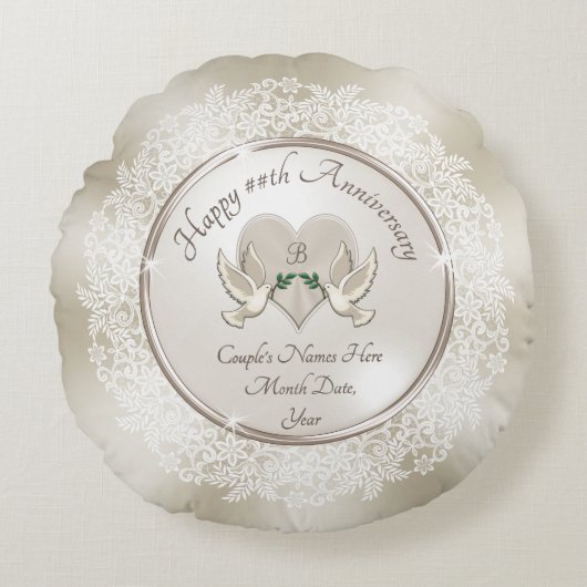 2、13、39、または8年のアニバーサリーギフト ラウンドクッション (正面)