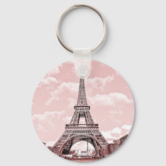 2.25インチ基本ボタンキーチェーンピンクエッフェルタワー キーホルダー (正面)