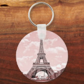 2.25インチ基本ボタンキーチェーンピンクエッフェルタワー キーホルダー (正面)
